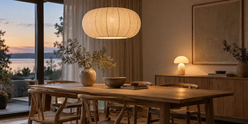 Pendel og bordlampe med varmt lys