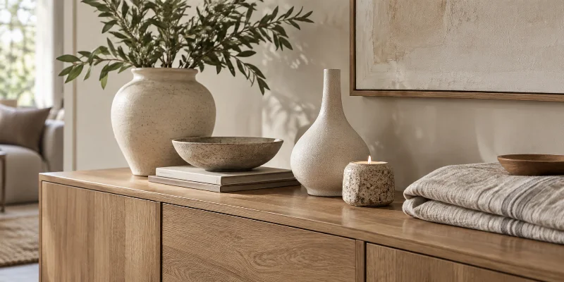 Keramik, vase og boligtilbehør i naturtoner
